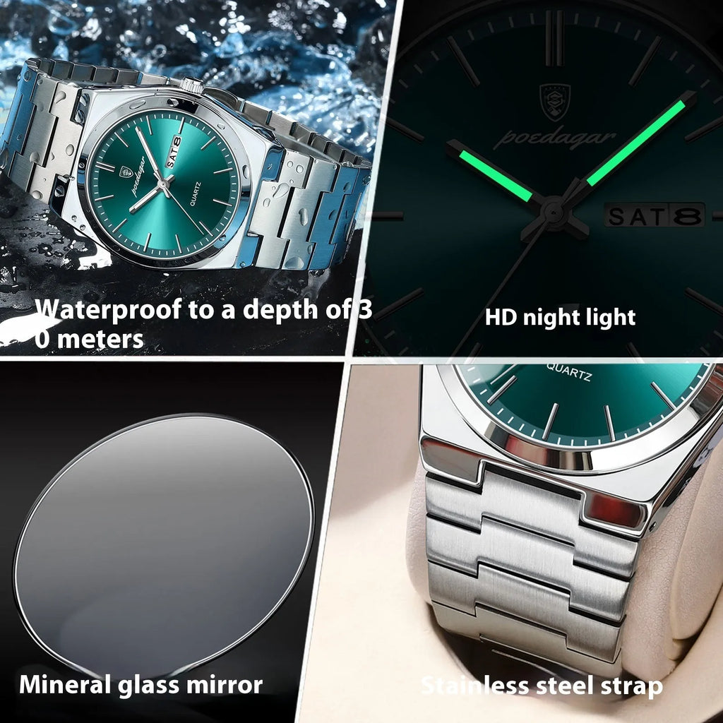 Ultra-thin men's quartz watch with 41mm luminous dial, 5mm thickness, mineral glass mirror, and stainless steel butterfly buckle