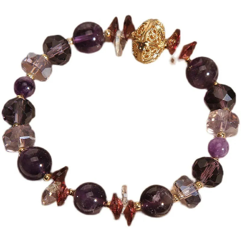 Purple crystal pumpkin beads bracelet for women with rhinestone accents