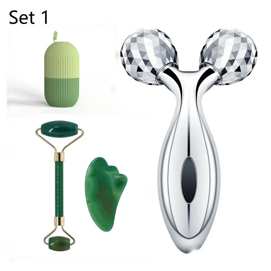 Facial massager body roller with silver coating, ABS resin and stainless steel construction, 135g weight