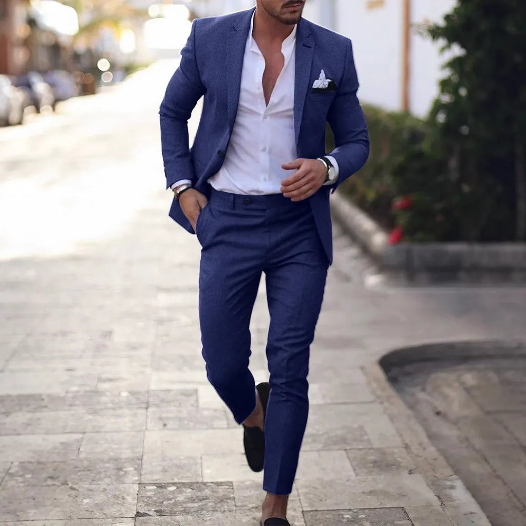 Men digital print two button suit set with matching pants in slim fit