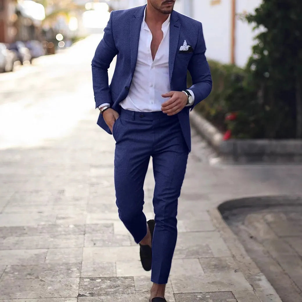 Men digital print two button suit set with matching pants in slim fit
