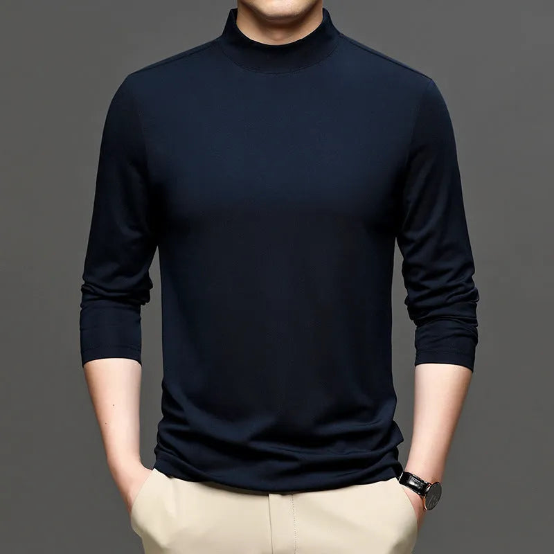 Men's half-high collar long sleeve modal undershirt in solid colour, pullover style