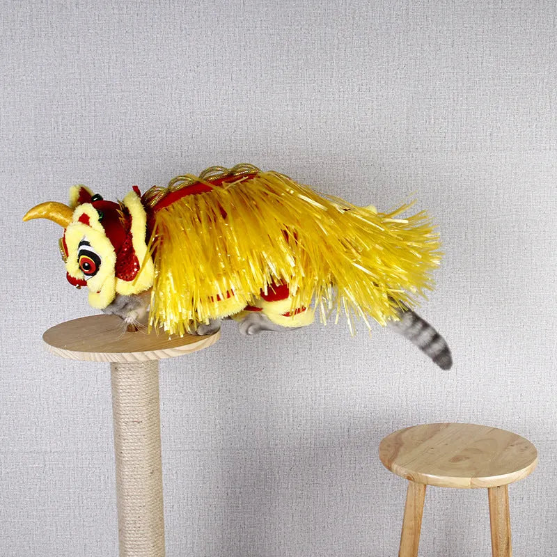 Chinese-style lion dance pet costume in polar fleece for cats and dogs