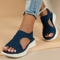 Women's flyknit sandals hollow peep-toe Roman shoes in grey with PU upper and breathable design