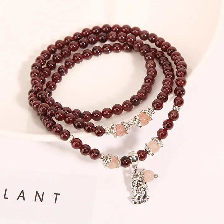Wine red garnet crystal bracelet with flower design in bohemian style
