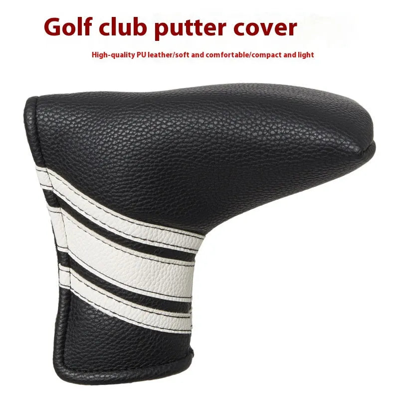 Black PU leather golf push rod case sleeve for protecting club heads.