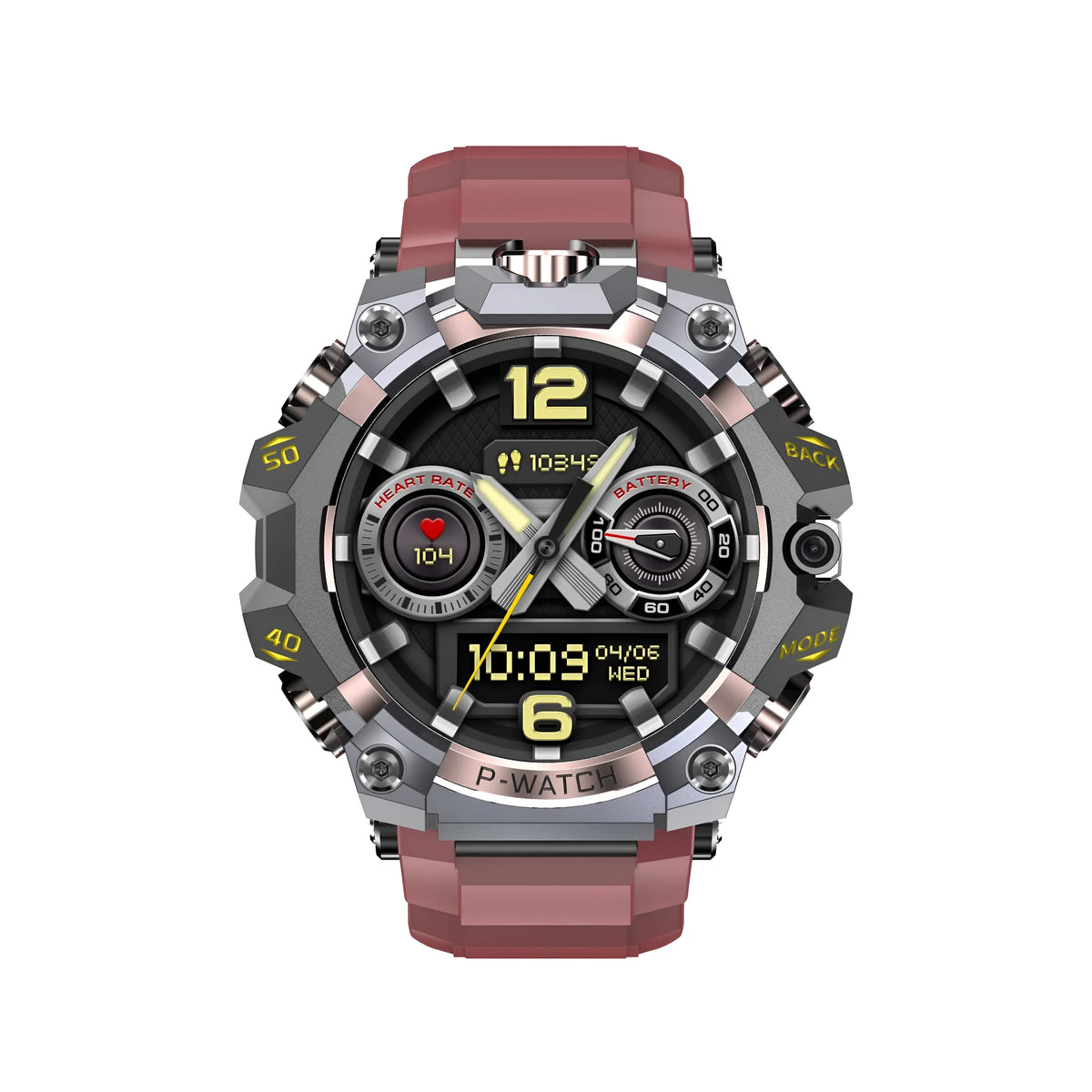 Waterproof smart watch with HD dual camera, black colour, touch screen display, showing step counting and blood oxygen detection features