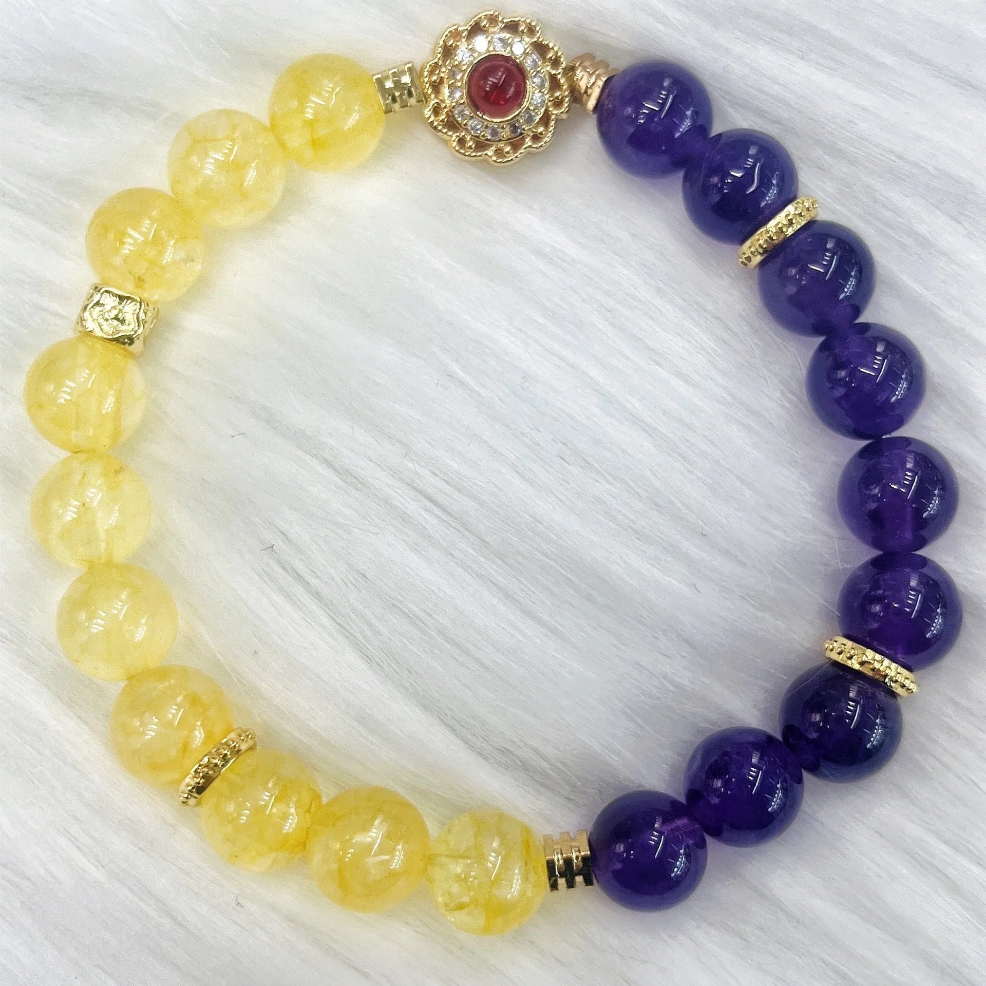 Handmade yellow and purple amethyst crystal women's bracelet jewellery