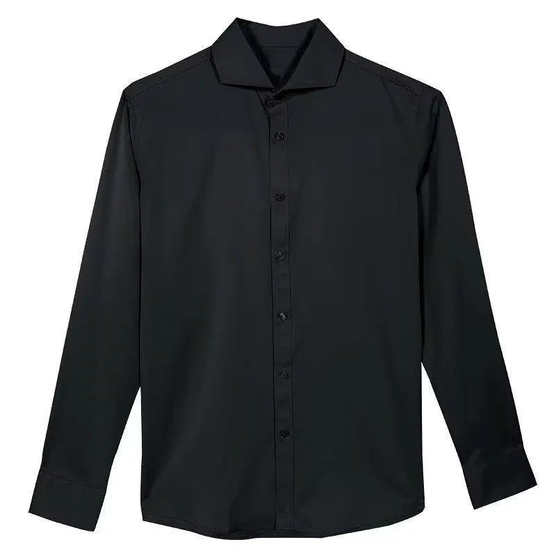 Men's slim long sleeve autumn shirt cardigan in Korean style with Japanese retro design, shown in black colour