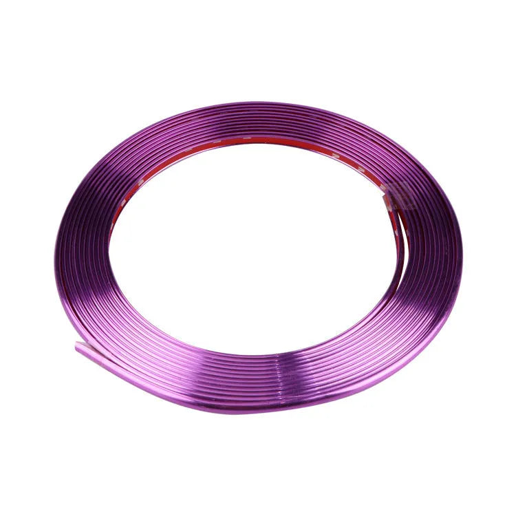 8 metre roll of electroplated purple PVC wheel hub trim sticker with alignment strip