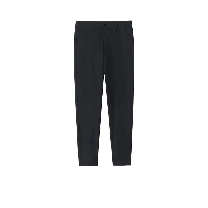 Men's straight-leg cotton trousers with drawstring waist in black, grey and khaki colours