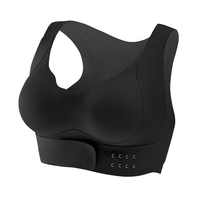 Women's front buckle exercise bra with back shaping in nylon fabric