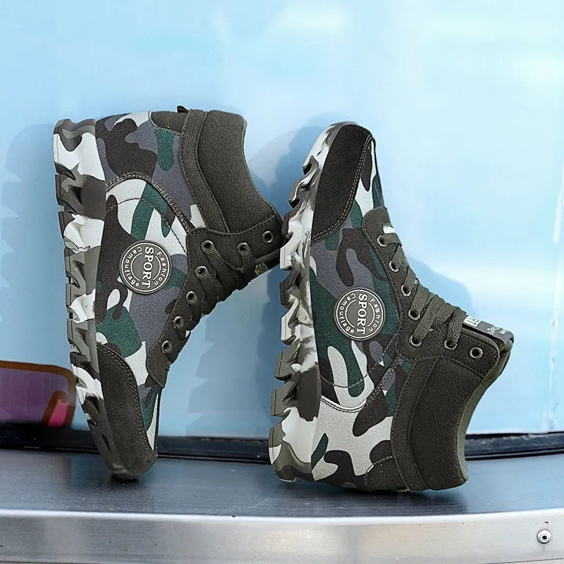 Women's green camouflage canvas sneakers with rubber sole