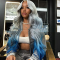 Grey blue gradient human hair lace front wig with natural hairline