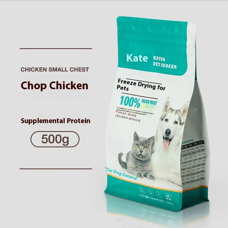 500g bag and barrel of freeze-dried chicken grain-free cat treats nuggets