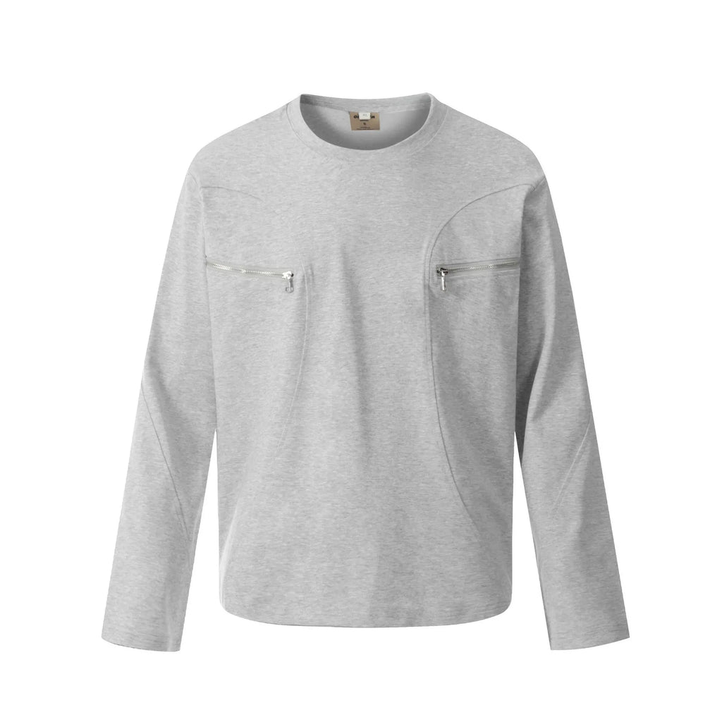 Man wearing a loose-fit black cotton pullover sweatshirt with long sleeves in a retro style.