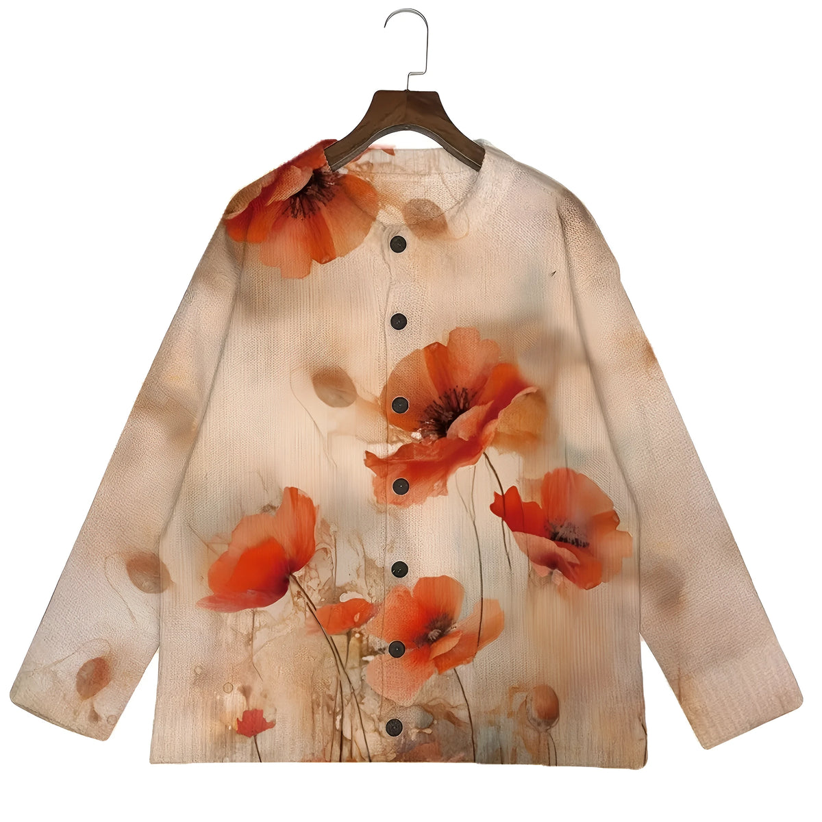 Custom digital print long sleeve top in 95% polyester, available in sizes S to 5XL, showing a picture design