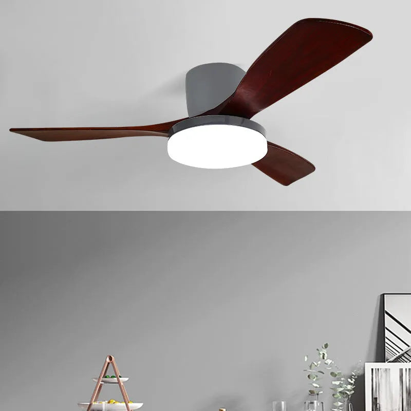 Solid wood Nordic LED ceiling fan lamp with remote control, 42-inch, black colour option