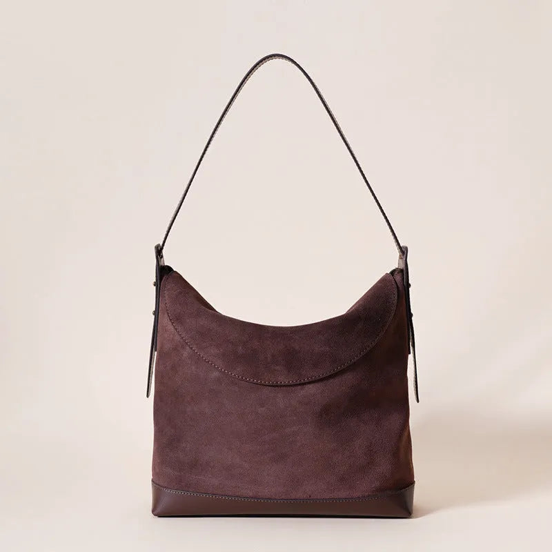Brown genuine leather women's retro square shoulder bag with clamshell opening