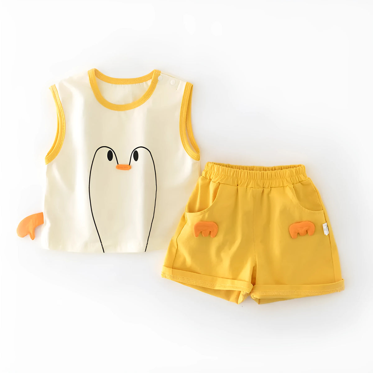 Big White Goose yellow cartoon shorts vest set for infants and toddlers, cotton blend, 73-100cm