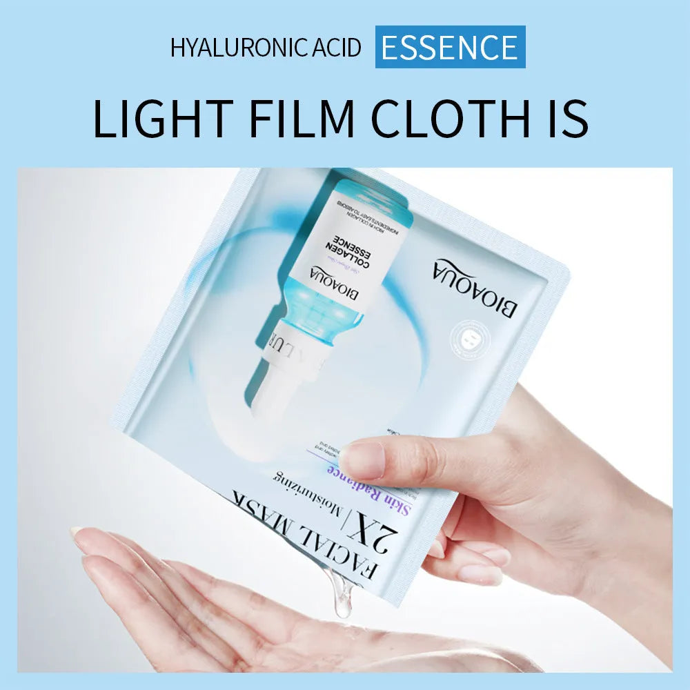 Single 30g collagen and hyaluronic acid facial sheet mask on packaging, with Centella, Vitamin C, Collagen variant options.