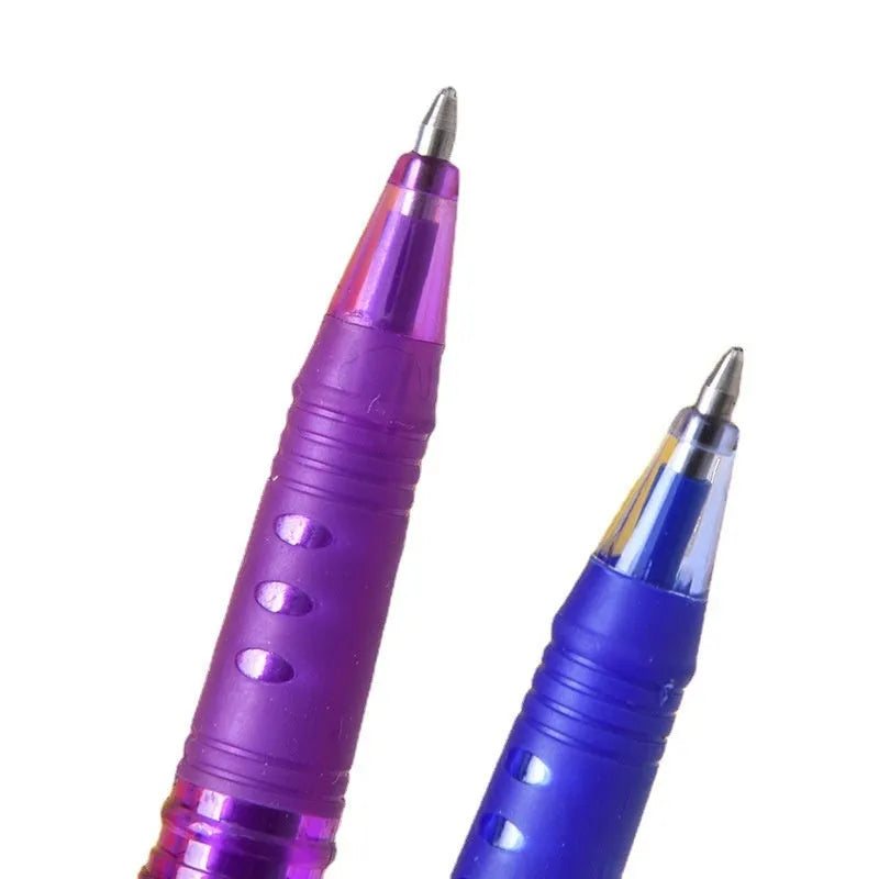Heat-erasable gel pen set showing multiple colours with stainless steel nibs for temporary writing