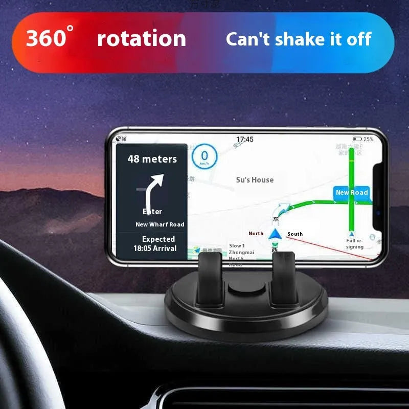 Car phone universal paste dashboard mount with rotatable holder and wireless charging in black