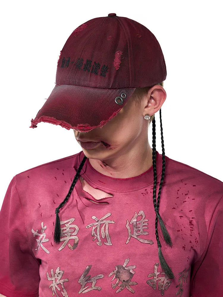 Rose red cotton peaked cap with a curved peak and adjustable rear strap on a neutral background.