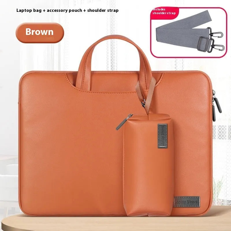 Black PU leather laptop bag with a removable power bank for 13-16 inch notebooks