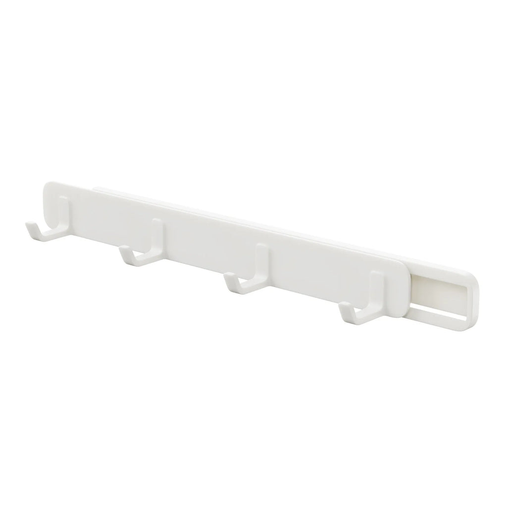 Four-row pull-out gap hook made of ABS plastic with U-shaped hooks and non-marking stickers for kitchen bathroom bedroom behind door storage