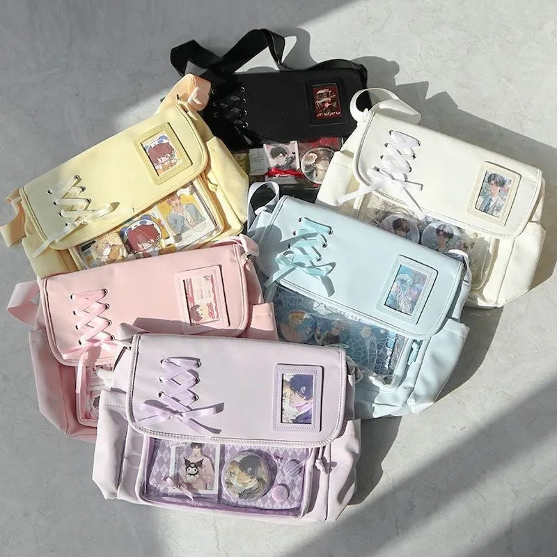 Daily casual transparent crossbody bag for women in nylon, 24 by 20 by 2.5 cm, six colour options including black, blue, pink, purple, white, yellow