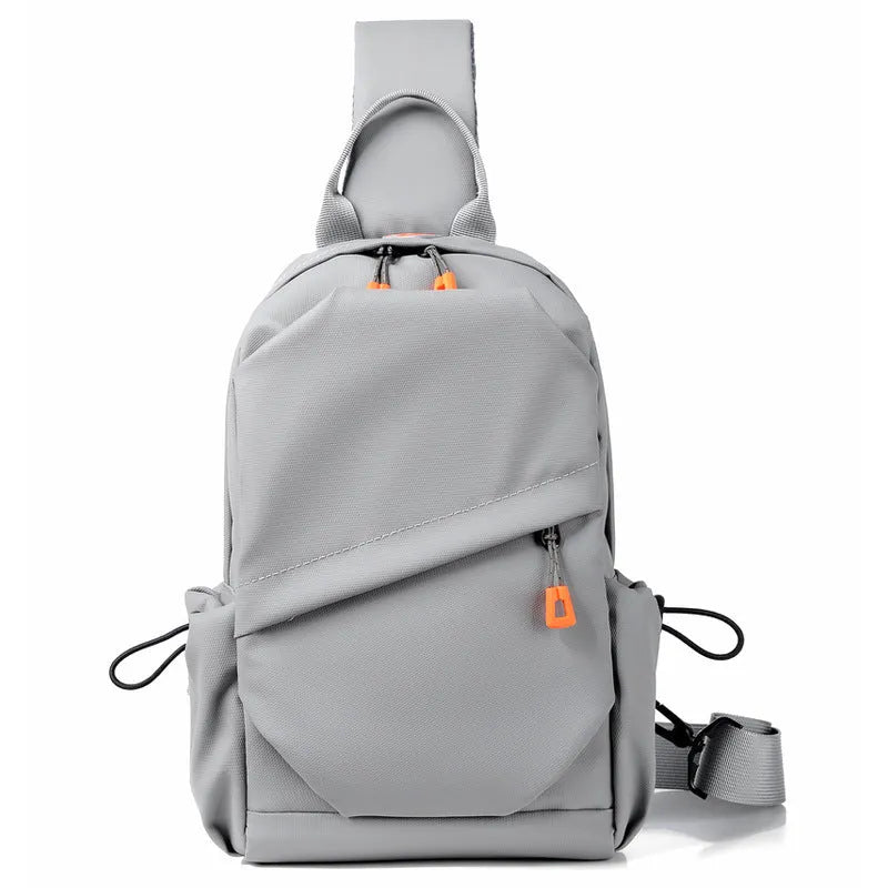 Men's black polyester crossbody bag with single shoulder strap and waterproof features