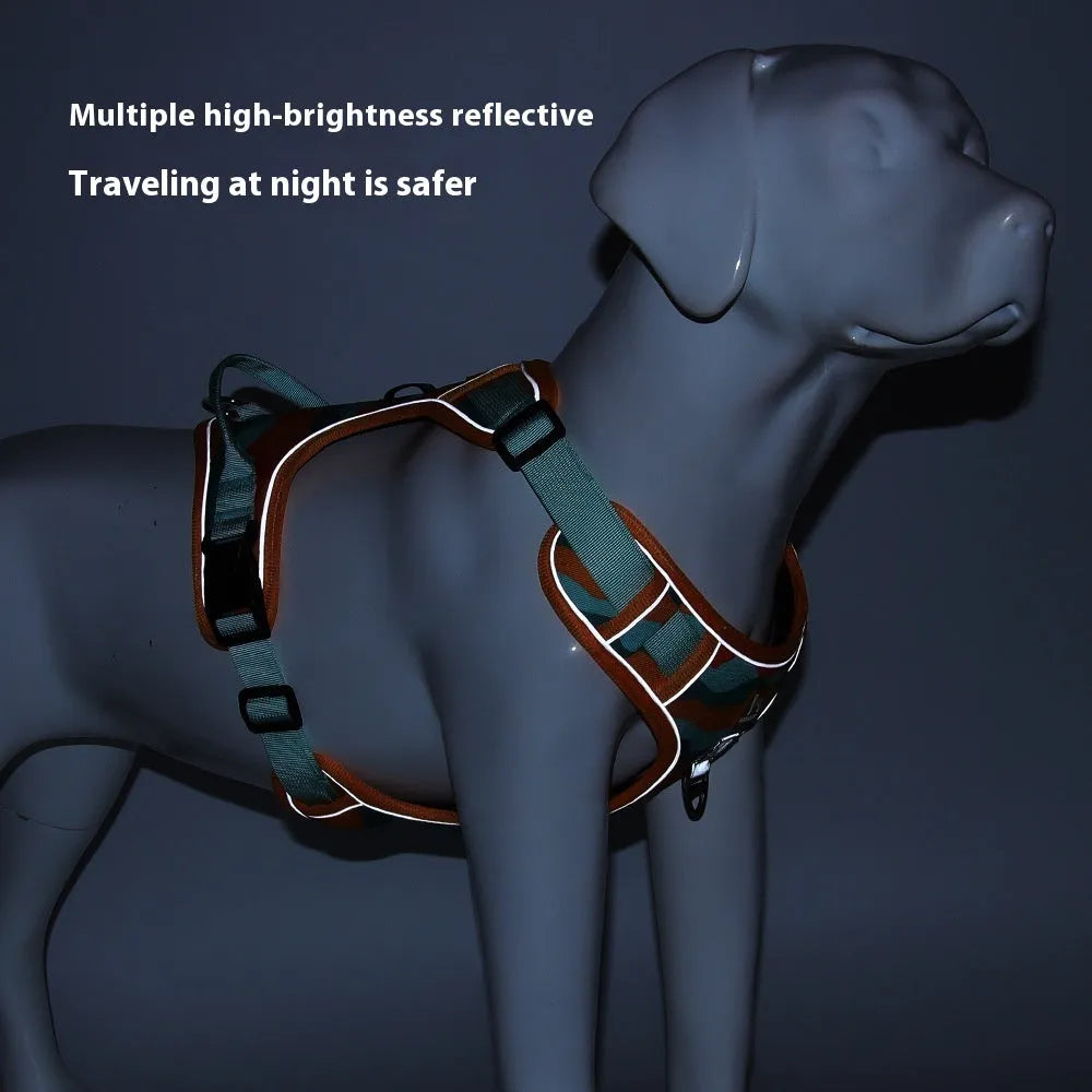 Reflective dog harness with integrated hand holding rope in Oxford cloth material
