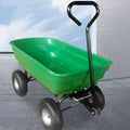 Green four-wheel plastic dump truck with steel PP construction and 350kg capacity