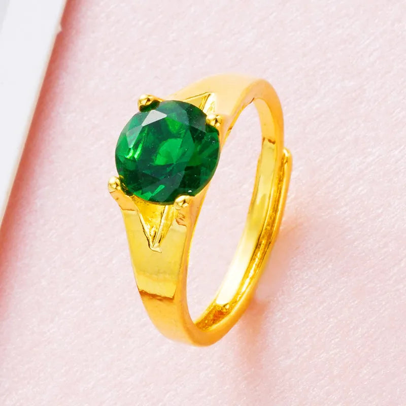 Women's adjustable copper ring with electroplated Vietnam placer gold zircon in six colour options.