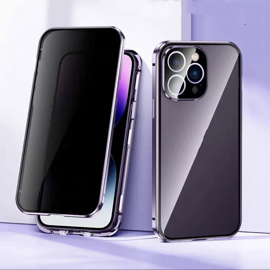 Magneto double-card buckle double-sided glass phone case for iPhone Pro Max in black
