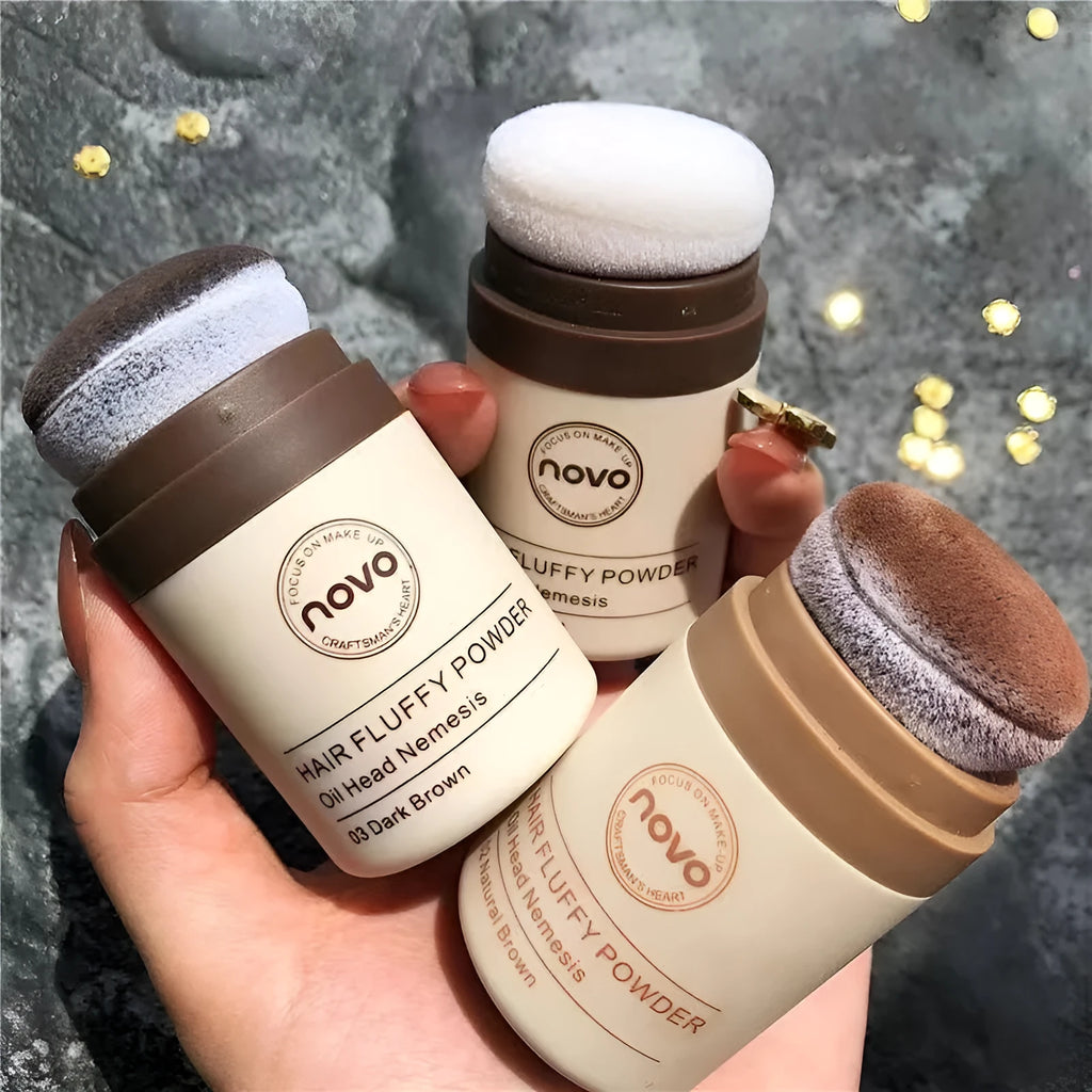 Oil control booster mattifying powder for hairline and bangs in a compact.