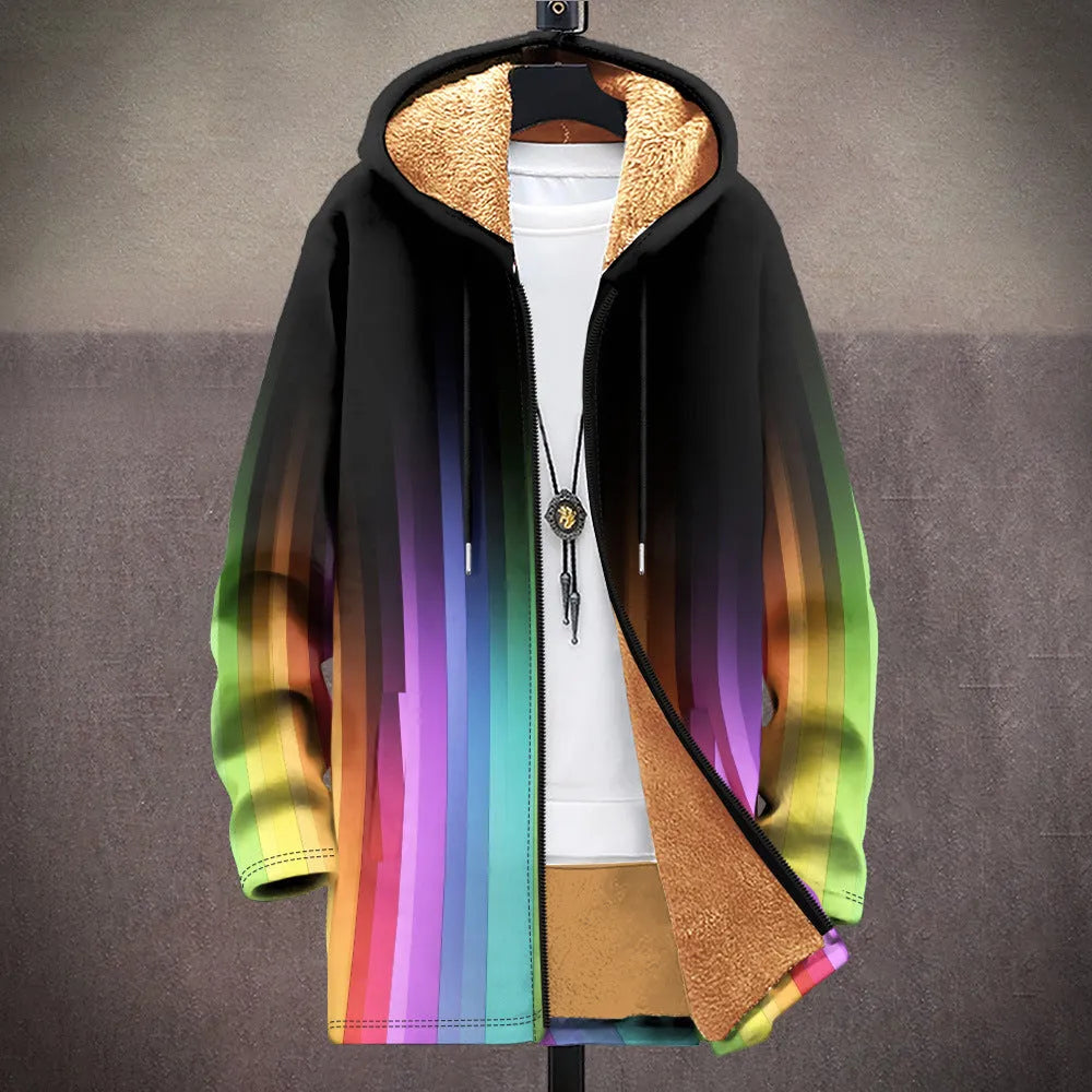 Men's loose fit zipper hooded cardigan with digital print pattern in multiple colour options