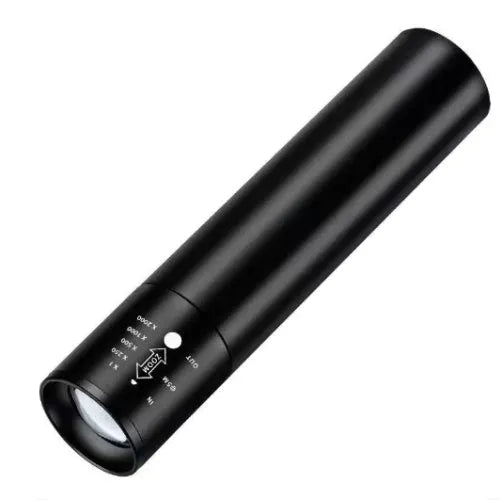 Red light therapy mosquito repellent lamp in black aluminium housing with USB charging cable