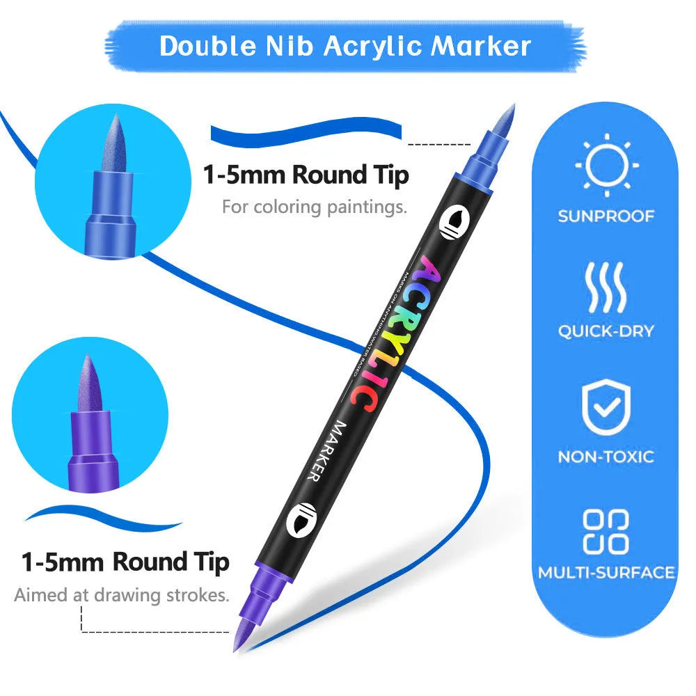 Double-headed acrylic marker pens with washable quick-drying opaque colours for art projects