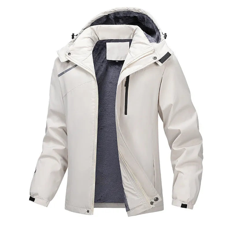 Men's plus size waterproof winter coat in polyester with hood and loose fit