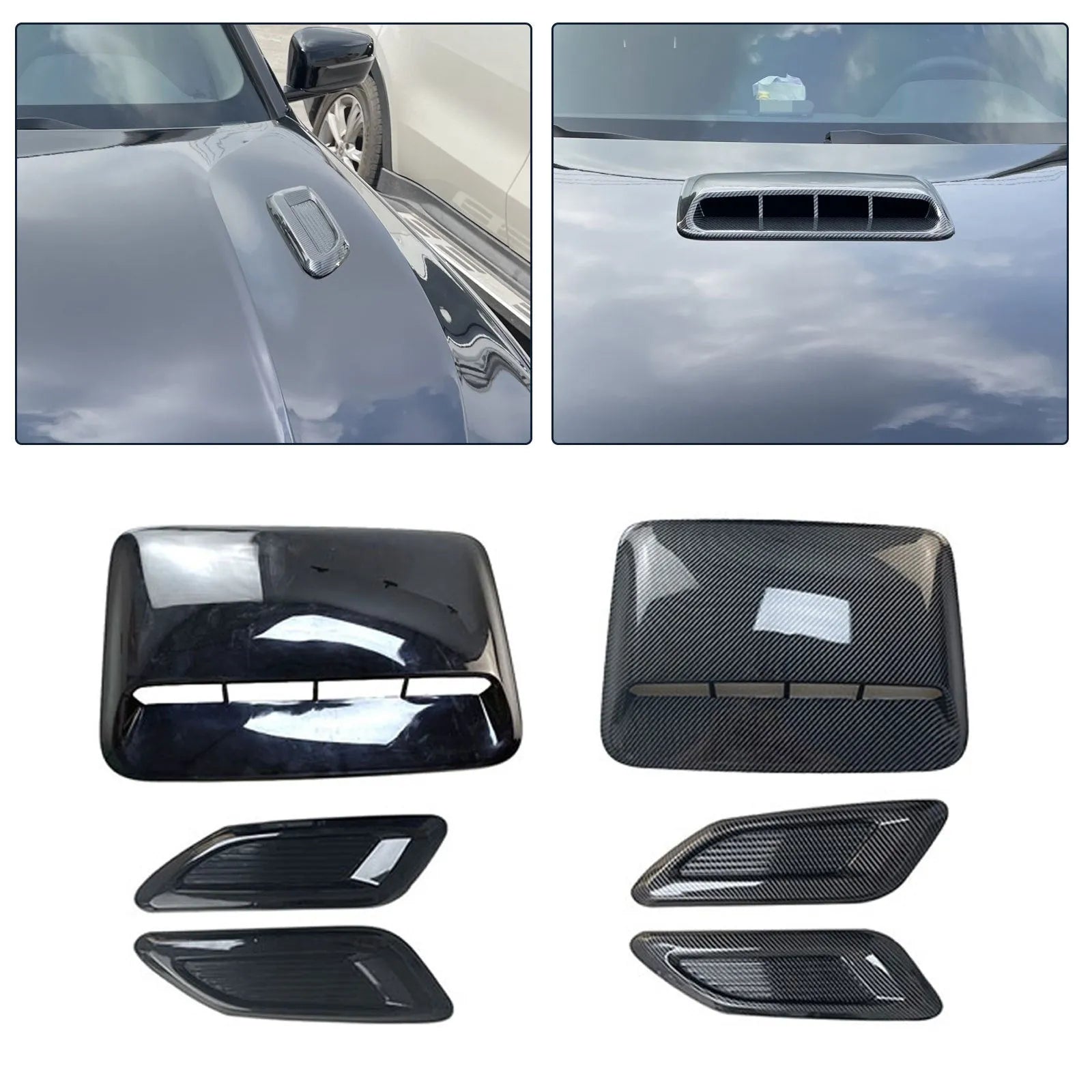 ABS car airscoop shroud set showing engine cover and side vent pieces in black finish