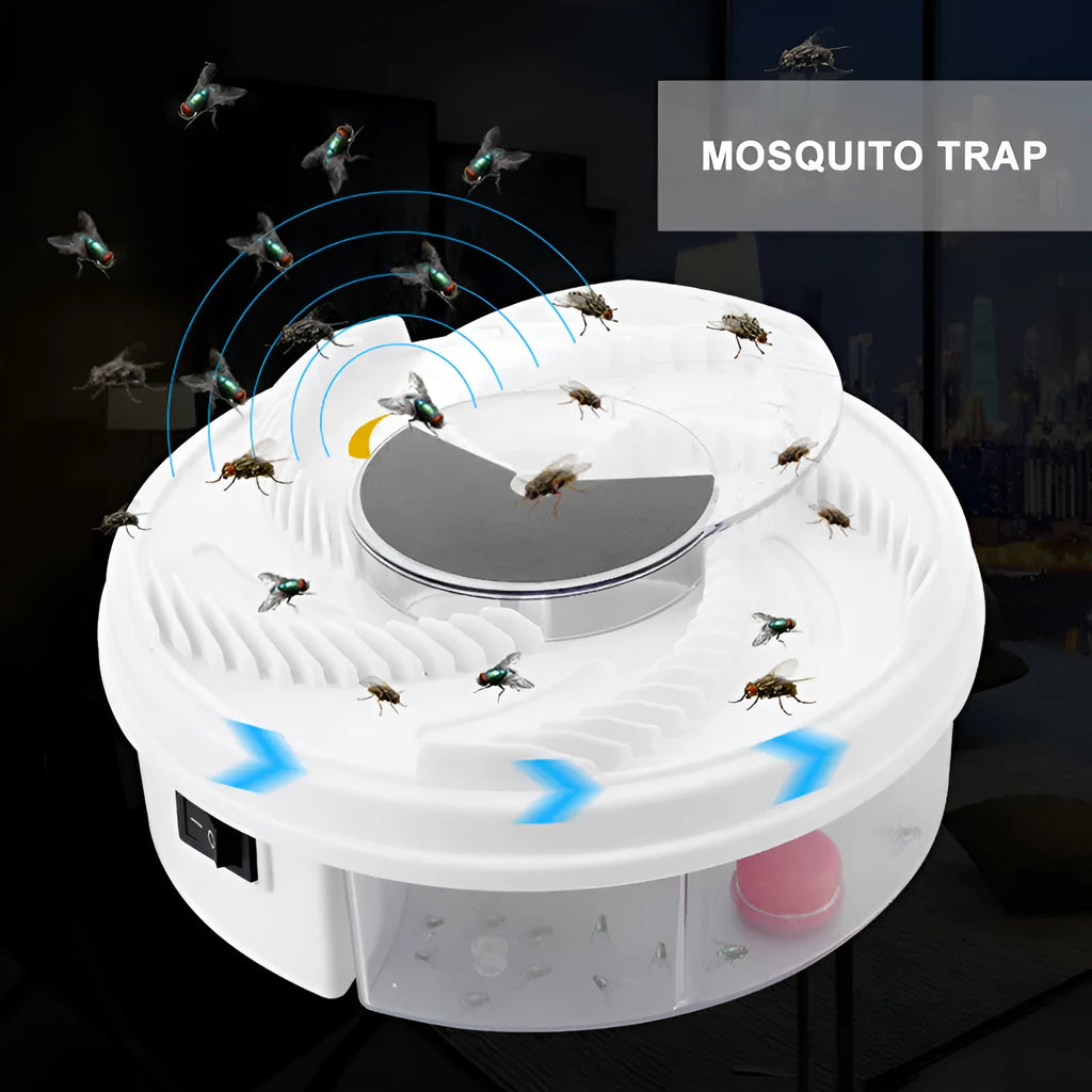 White USB electric fly trap with automatic fan, compact PP plastic body, 20 square metre coverage