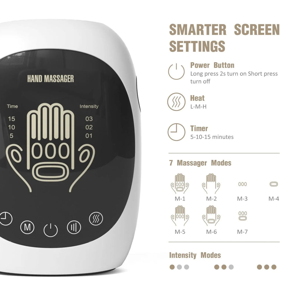 White electric hand massager with multi-point massage pads and infrared hot compress function