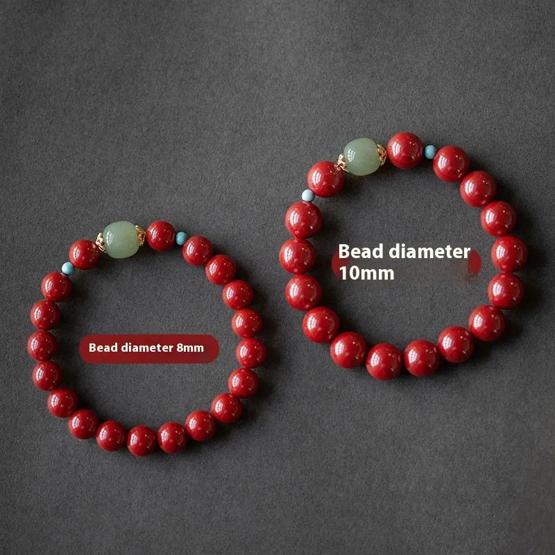 Cinnabar Hetian Jade bracelet with geometric elliptical beads in purple gold sand colour