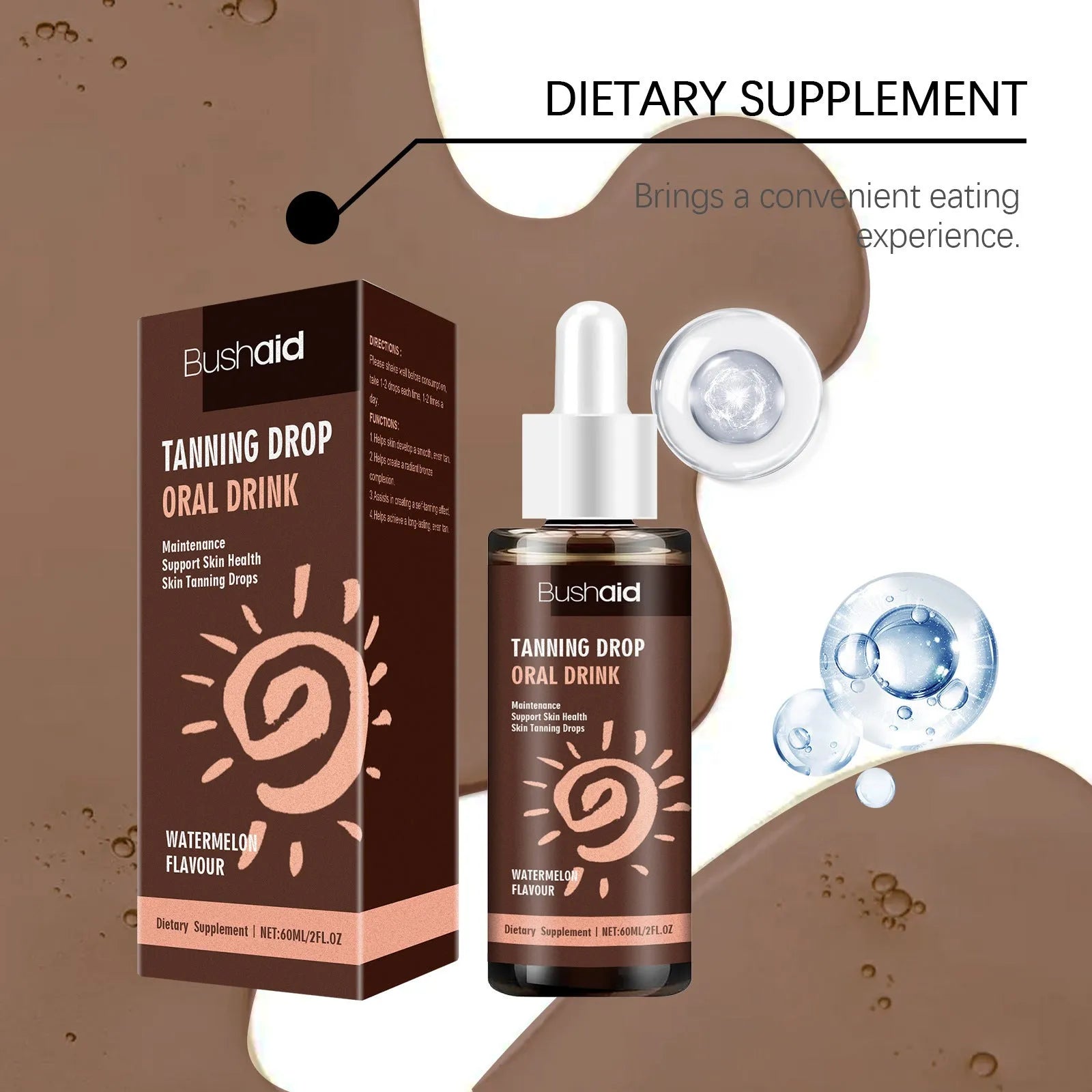 60ml sun protection tanning essence cream in white tube measuring 30x30x125mm