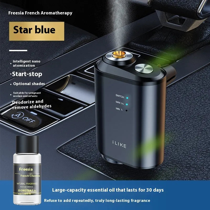 Sky blue smart car aromatherapy vent spray with plastic perfume holder, 5-10 ml car fragrance set