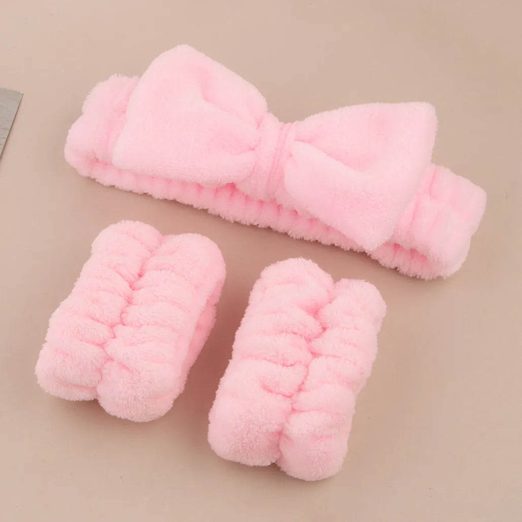 Coral fleece hair band facial brush set with face wash brush in multiple colour options