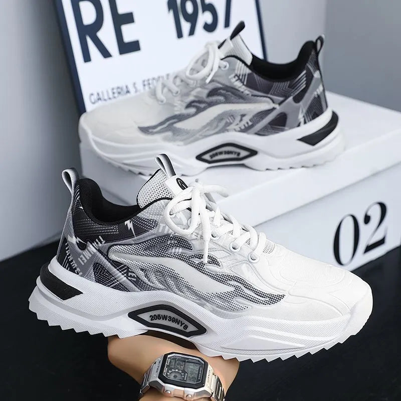 Men's breathable mesh casual sports shoes in 3529 black and white with synthetic leather upper and rubber sole