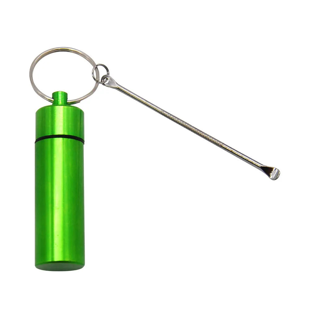 Aluminum portable pill box with spoon and keychain in five colour options